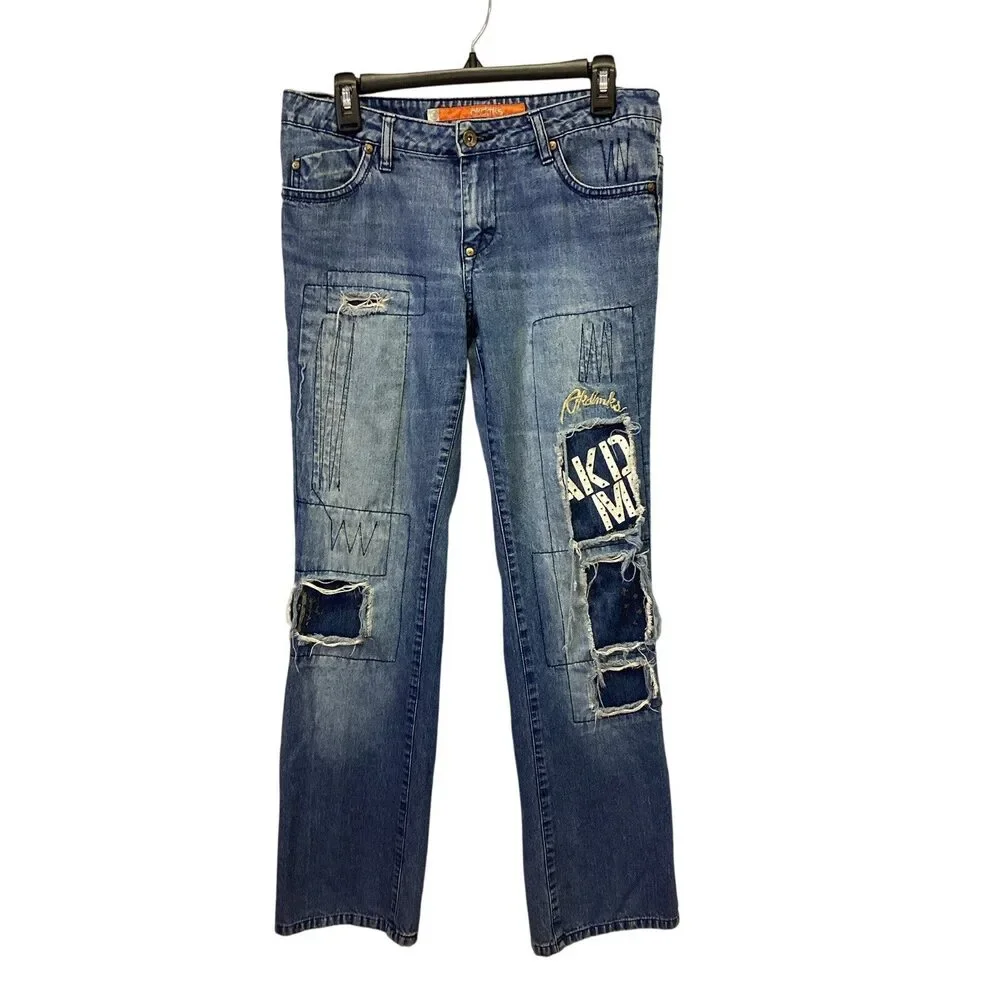 Akdmks Mens Size 30 Stretch Cotton Distressed Patched Whiskered Denim Blue Jeans